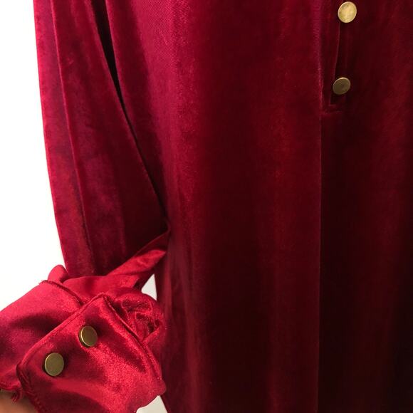 Red Velvet Ruffle Neck Blouse XL Long Sleeve Top Holiday Party Romantic Goth - Picture 3 of 10